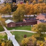 Aerial footage of Hubbard Park and the University of Iowa Art Building. The facility, empty since the 2008 flood, is set for a $37 million renovation.
