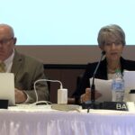 Regent executive director Mark Braun (left) and president Sherry Bates at the Boardb of regents meeting Nov. 7, held on the University of Northern Iowa campus.