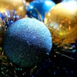 Blue and gold Christmas ornament bulbs