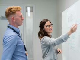 Teaching from a whiteboard