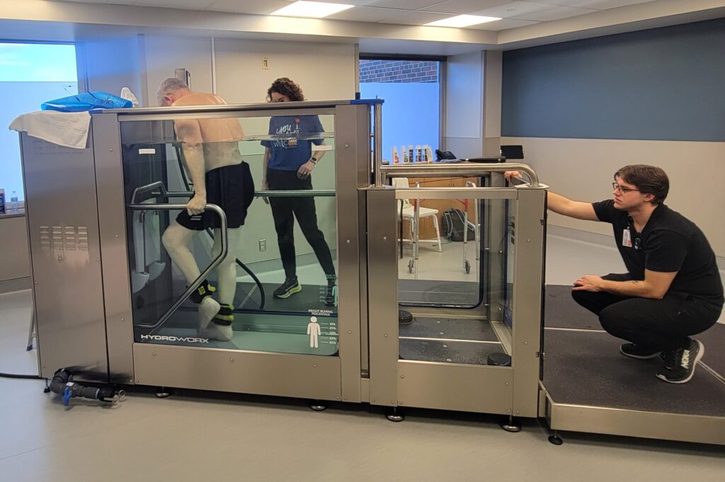 A patient uses the new HydroWorx aquatic therapy machine at St. Luke's hospital. CREDIT ST LUKE'S