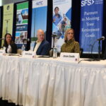 Panelists Brent Cobb, CEO of World Class Industries; May Farlinger, president of Interstate Power & Light Company and vice president of operations for Alliant Energy Corporation; Mike Gerdin, president and CEO of Heartland Express; Beth Goetz, director of athletics at the University of Iowa; and Jason Smith, CEO of TrueNorth Companies pictured at the CBJ's 2025 Economic Forecast Luncheon. CREDIT RICHARD PRATT
