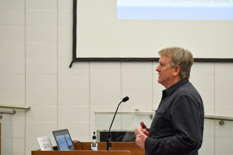 Steve Long, owner of owner real estate development company Salida Partners and a representative for Iceberg Development Group, addresses the Iowa City Council Jan. 7. CREDIT ANNIE SMITH BARKALOW