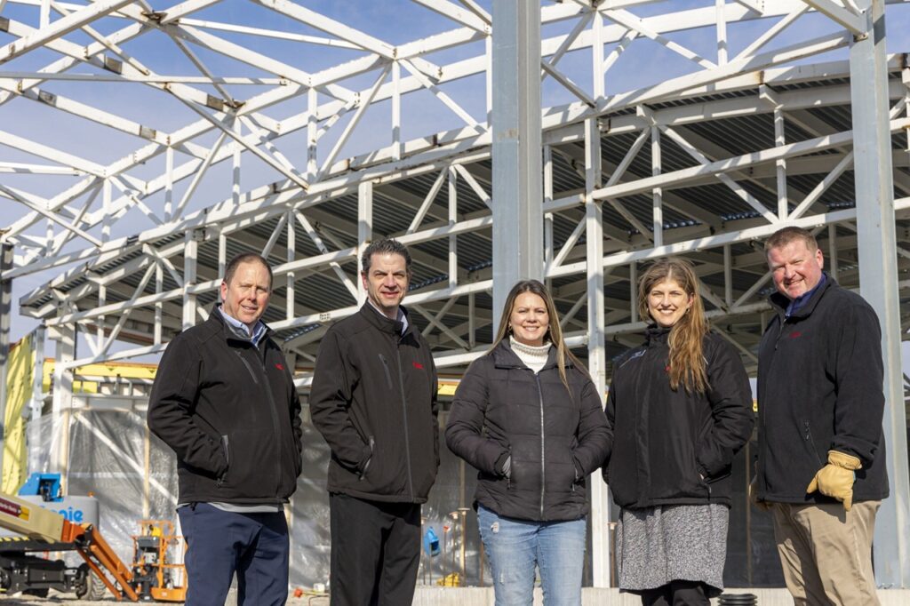 (From left) Hy-Vee officials Kerry Sherlock, Tony Morrow, Jillian Miller (with the city of North Liberty), Elise Scheil and Aaron Lammers.