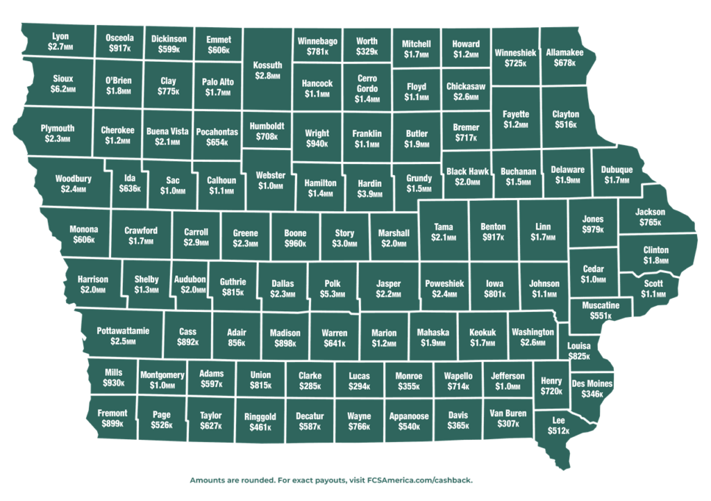 2025 Iowa FCSAmerica Cash-Back Distribution Map