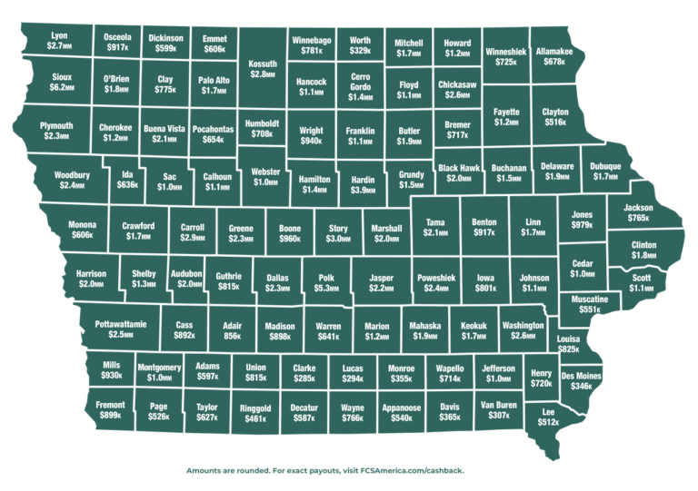 2025 Iowa FCSAmerica Cash-Back Distribution Map