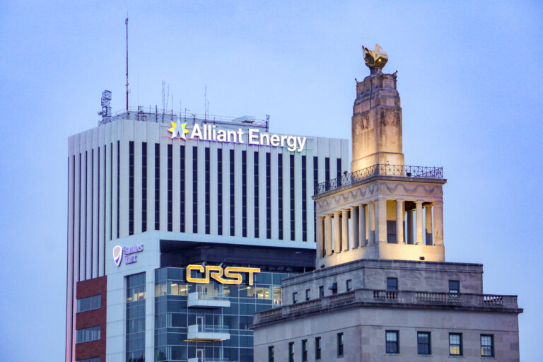 The Alliant Energy Tower, the CRST headquarters building and the Veterans Memorial Building