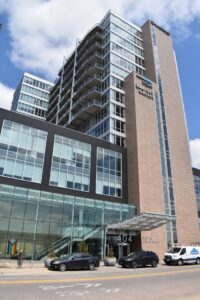 The Chauncey, at 404 E. College St., is Iowa City's tallest building at 15 stories. The high-rise is home to Hotel Chauncey, FilmScene, SpareMe! Bowl & Arcade, fix! Coffee and several office and residential units.