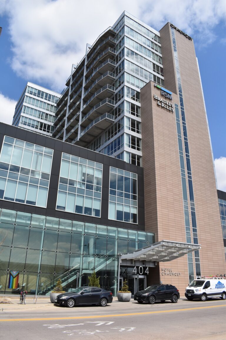 The Chauncey, at 404 E. College St., is Iowa City's tallest building at 15 stories. The high-rise is home to Hotel Chauncey, FilmScene, SpareMe! Bowl & Arcade, fix! Coffee and several office and residential units.