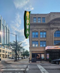 A rendering of the recreation of the corn-shaped sign that was once displayed on the Iowa Theater building. The new sign will be part of TCR's capital campaign.