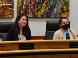 Coralville Mayor Meghann Foster (left) and council member Hai Huynh pictured May 13, 2025.