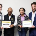 Winners of the UI John Pappajohn Entrepreneurial Center's Innovation Challenge. (Second from left) S5G Therapeutics, and (second from right) Cellular Engineering Technologies.