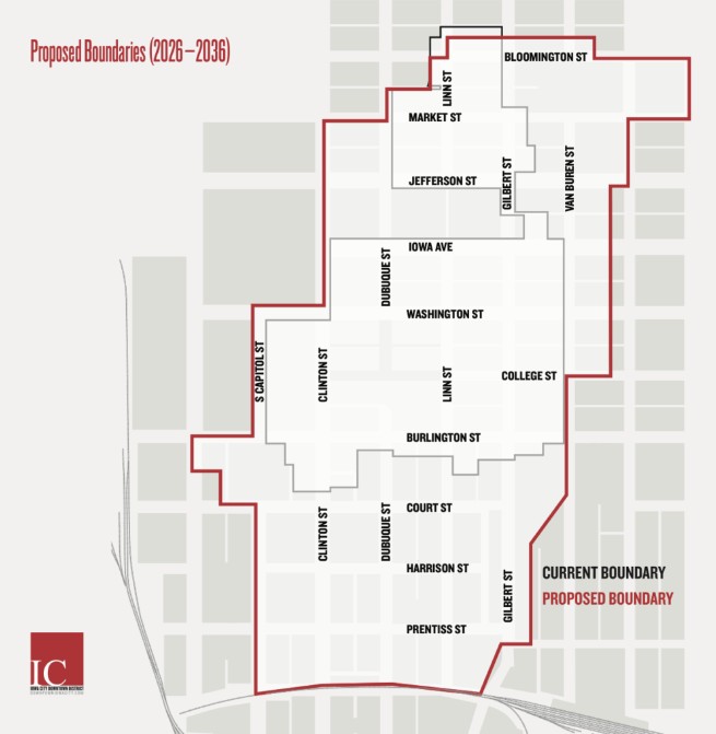 The new ICDD SSMID boundaries would extend north and south, encompassing UI Health Care's Downtown Campus on Market Street.
