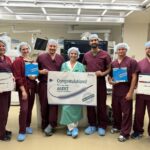 UI Health Care interventional cardiology team after performing the first drug-coated balloon therapy procedure in Iowa.