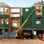 The exterior of a house under construction.