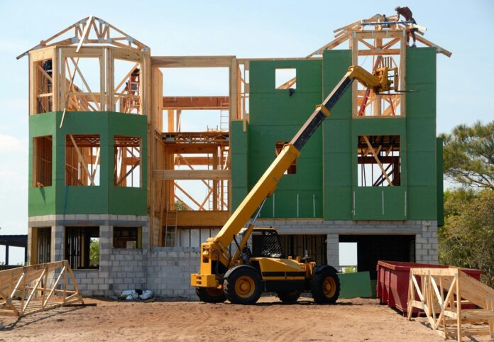 Under construction The exterior of a house under construction.