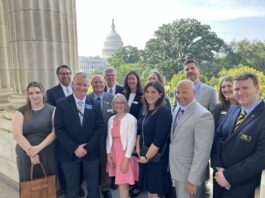 Economic and civic leaders from the Iowa Corridor pose with Representative Mariannette Miller-Meeks during the D.C. Fly-In.