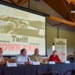 Farmers for Free Trade held a Tariff Town Hall at Cedar Ridge Distillery Tuesday, June 17. (From left) Panelists Jeff Quint, CEO of Cedar Ridge Distillery; Richard Dix, vice president of supply chain management with Kinze Manufacturing; Matthew Willimack, board director with Iowa Soybean Association; Chad Hart, economist with Iowa State University; and moderator John Lohman, CEO of the Corridor Business Journal.