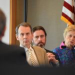 Regent David Barker listens to UI Health Care CEO Brad Haws discuss plans for the university's patient care tower on Wednesday, June 11, 2025.