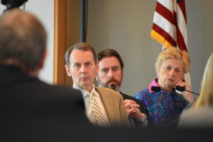 David Barker Regent David Barker listens to UI Health Care CEO Brad Haws discuss plans for the university's patient care tower on Wednesday, June 11, 2025.