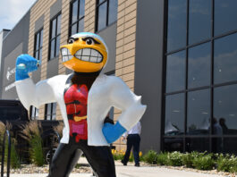 Herky strikes a pose outside of CIVCO Medical Solutions Friday, June 6.