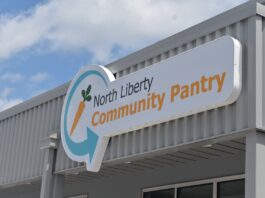 The sign for North Liberty Community Pantry's new facility, located at 350 W. Penn St.