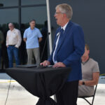 Coralville city manager Kelly Hayworth acknowledges those who played a role in the new facility. CIVCO President Robin Therme says Mr. Hayworth was instrumental in finding the location.