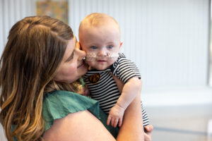Nash Keen with his mother Mollie Keen at University of Iowa Health Care Stead Family Children’s Hospital on Wednesday, June 4, 2025. CREDIT UIHC