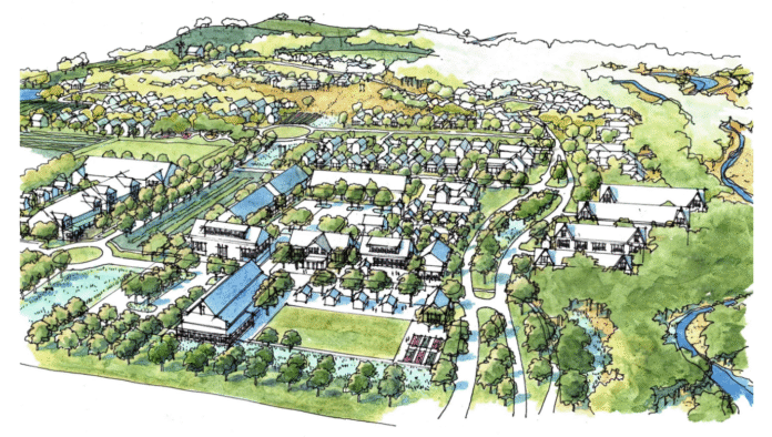Dows Farm 2025 plan A rendering of the Dows Farm agri-community project along Mount Vernon Road SE. CREDIT LINN COUNTY
