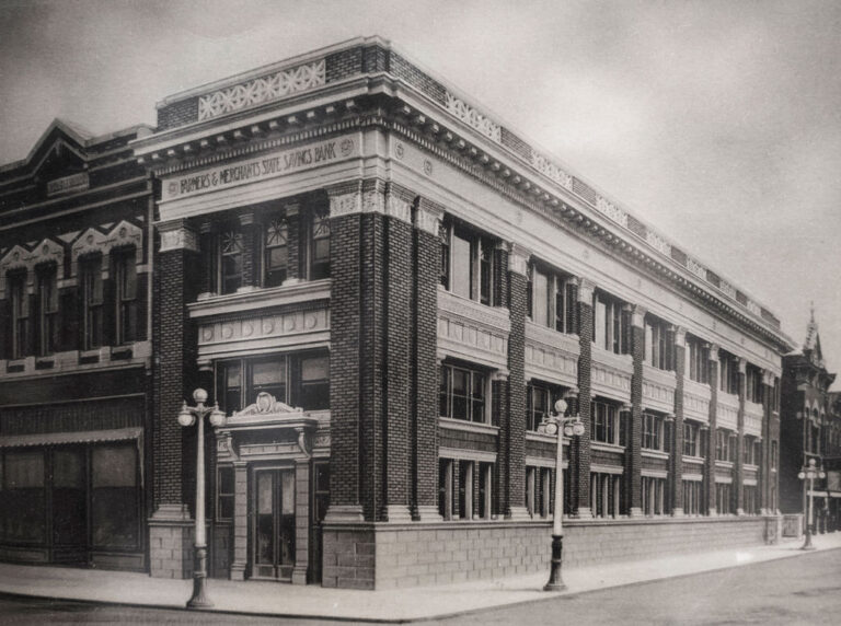 A historical photo of F&M Bank's first location in Manchester.