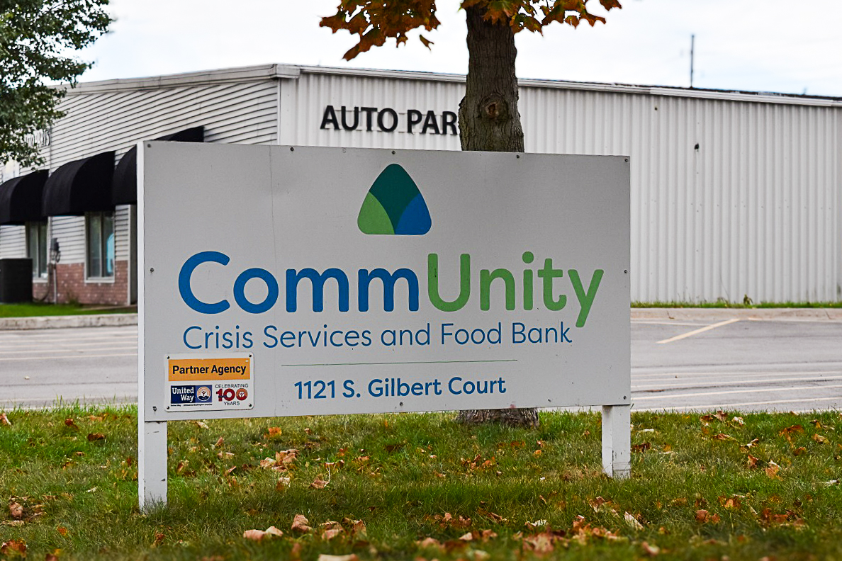CommUnity Crisis Services sign outside 1121 S. Gilbert Court in Iowa City. CREDIT ANNIE SMITH BARKALOW