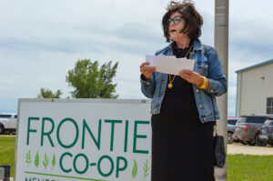 Debi Durham, director of the IEDA and the Iowa Finance Authority, praised Frontier’s investment in Belle Plaine, at the company's July 11 groundbreaking ceremony. CREDIT CINDY HADISH