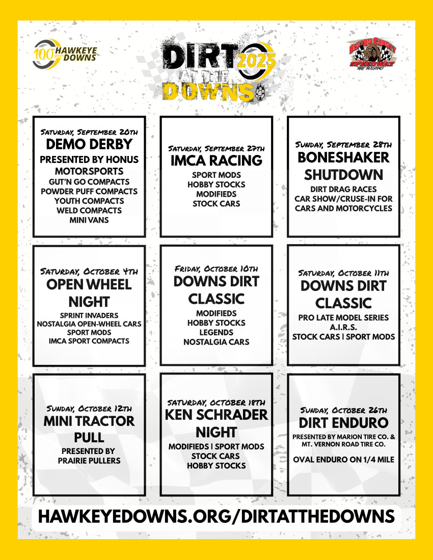 2025 Dirt at the Downs Printable Flyer - Full Schedule