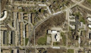 A map of the location for proposed Roosevelt Ridge, site of the former Roosevelt Elementary School.