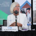Wendy Mihm-Herold of iJAG addresses workforce development strategies during the Iowa Manufacturing Podcast's live recording at the CBJ Manufacturing Conference in Cedar Rapids