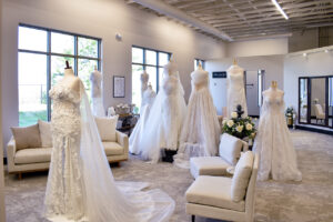 A well-lit and spacious bridal suite gives customers plenty of room to try on dresses while accommodating attendants of the bride-to-be. CREDIT ANNIE SMITH BARKALOW