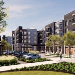 A rendering of Gather Iowa, a 10-acre mixed-use development project planned for Coralville’s southeast commercial district.