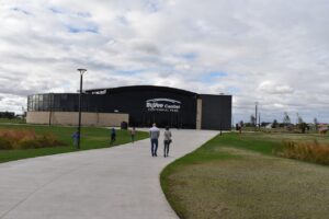 Front exterior of the Hy-Vee Center and Amphitheater in North Liberty's Centennial Park.