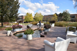 The Ferguson Center patio, which faces east toward the senior housing development under progress.