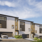 This rendering shows the design of one of the four-plex townhomes in the Ginkgo Ridge development in southwest Cedar Rapids. The homes are being built under the ROOTs derecho recovery program. CREDIT CITY OF CEDAR RAPIDS