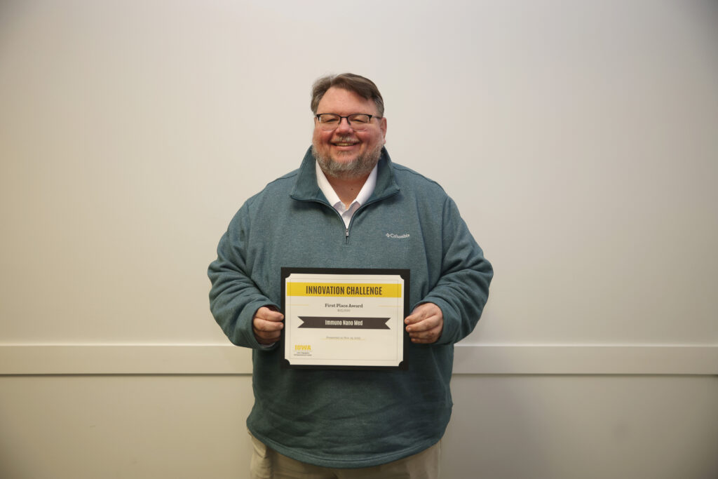 Professor in UI’s Department of Pathology Kevin Legge was awarded first place and $15,000 for Immuno Nano Med, a company developing next-generation vaccines for infectious diseases.