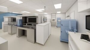 Rendering of a non-frozen grossing lab, looking southeast.