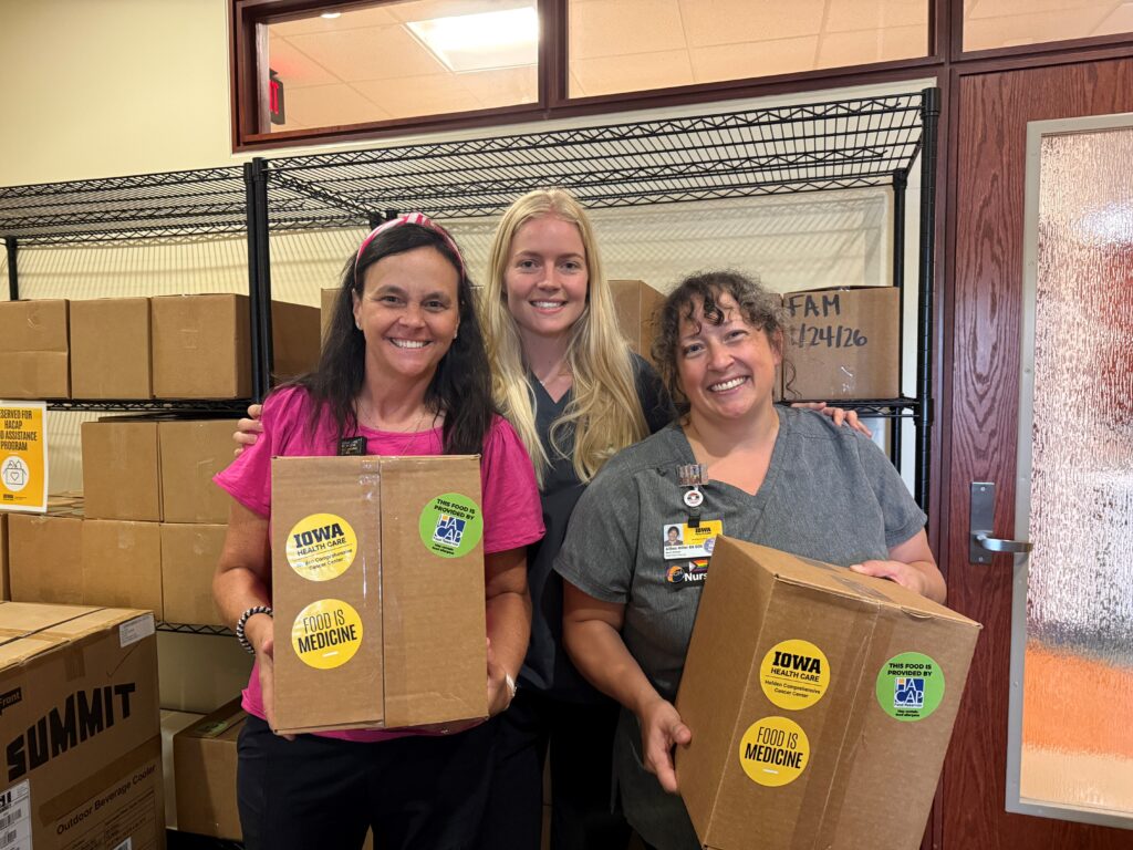 Staff in the Holden Comprehensive Cancer Center have passed out hundreds of food boxes to patients in need. UIHC