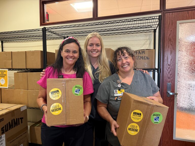 Staff in the Holden Comprehensive Cancer Center have passed out hundreds of food boxes to patients in need. UIHC
