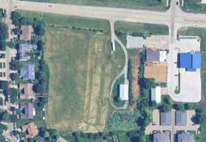An aerial view of the proposed 5.86-acre site of a new rowhome development off marengo Road/Highway 6 in Tiffin.