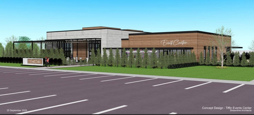 A rendering of the event center proposed for the city of Tiffin.