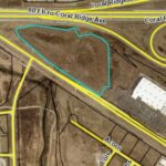 The highlighted area shows the 15.38 acre future site of the Lucky Pete commercial subdivision, located immediately west of Lowe's and between Second Street and Interstate 80 in Coralville.
