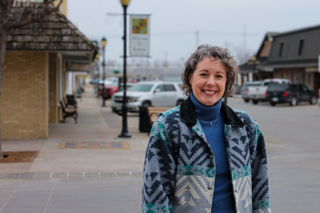 Melanie Bimson is shown on the square in Washington, Iowa. CREDIT ANNIE SMITH BARKALOW