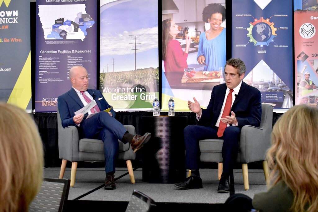 U.S. Department of Energy Deputy Secretary James Danly speaks with Corridor Business Journal Publisher John Lohman during the CBJ's Energy Symposium at The Hotel at Kirkwood Center in Cedar Rapids on Tuesday, June 24, 2026. CREDIT ALEXANDRA OLSEN